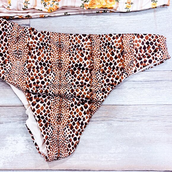 CAPITTANA Floral & Leopard Print Swimsuit | Beige One-Shoulder Swimsuit | Large* - Picture 3 of 6